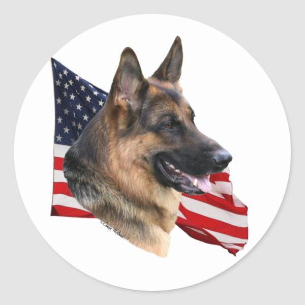 German Shepherd Dog with Flag sticker