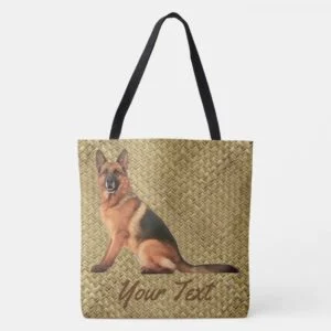 German Shepherd on Basket Weave Pattern Tote Bag