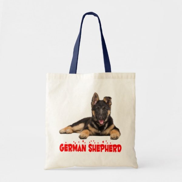 German Shepherd Puppy Dog Red Love Hearts Tote Bag