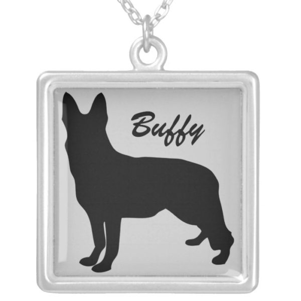 German Shepherd Silhouette Silver Plated Necklace