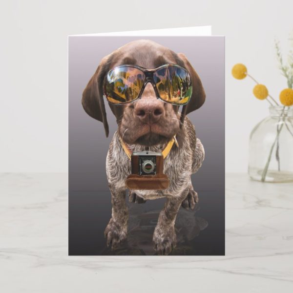German shorthaired pointer puppy dog hipster photo card