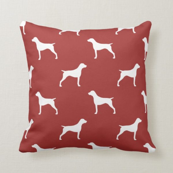 German Shorthaired Pointer Silhouettes Pattern Red Throw Pillow