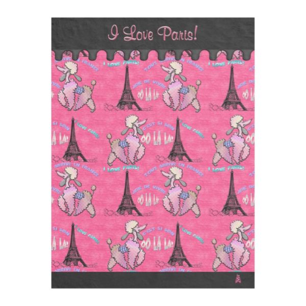 Glamorous Poodle in Paris on Pink (Personalized) Fleece Blanket