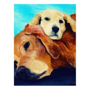Golden Retriever and Puppy Postcard