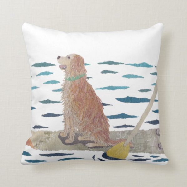Golden Retriever, Beach Dog, Paddle Board Throw Pillow