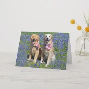Golden Retriever Blue Bonnet Card