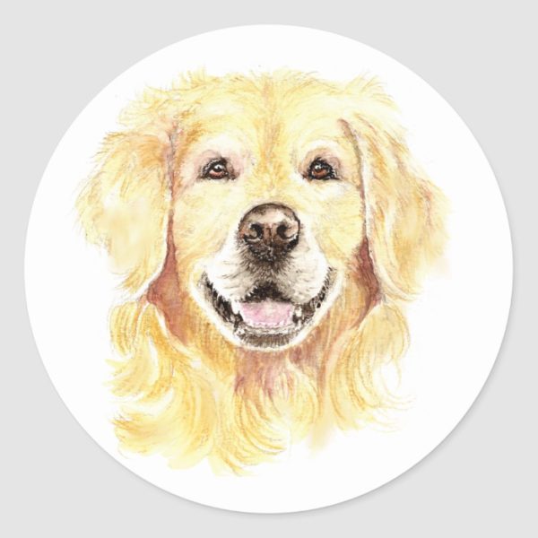 Golden Retriever Dog Pet Animal watercolor Classic Round Sticker