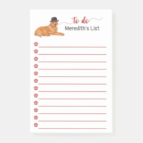 Golden Retriever Dog with Hat Painting To Do List Post-it Notes