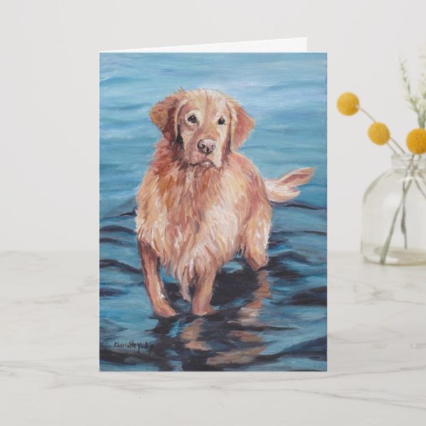 Golden Retriever in Water Dog Art Greeting Card