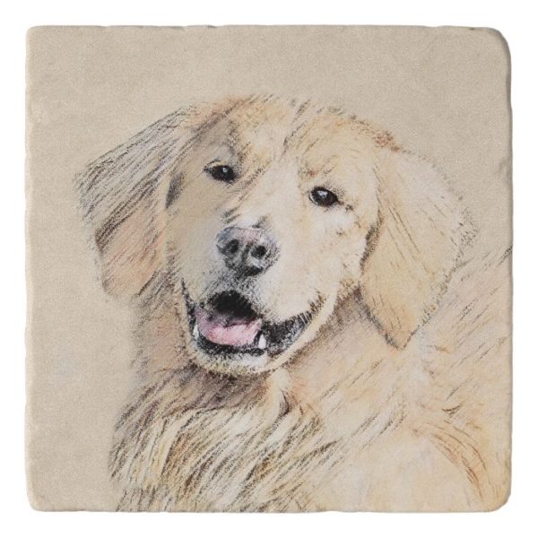 Golden Retriever Painting - Cute Original Dog Art Trivet