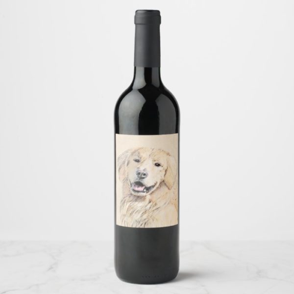 Golden Retriever Painting - Cute Original Dog Art Wine Label