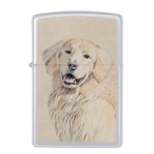 Golden Retriever Painting - Cute Original Dog Art Zippo Lighter