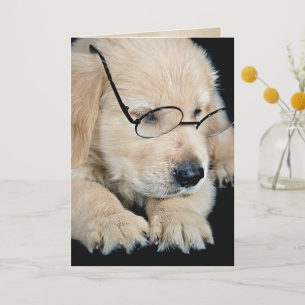 Golden Retriever puppy with glasses Card