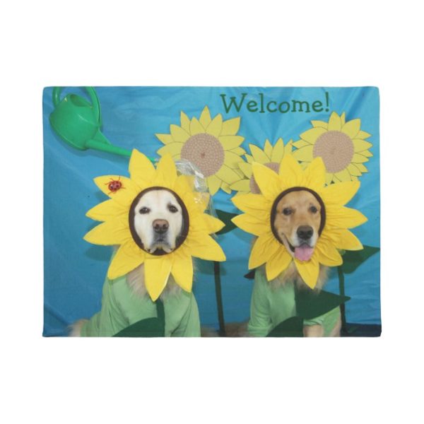 Golden Retriever Sunflower Welcome Doormat