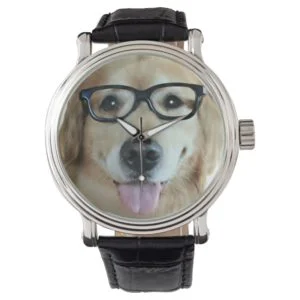 Golden Retriever With Nerd Glasses Wrist Watch