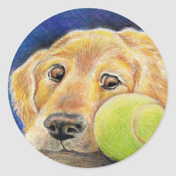 Golden Retriever with Tennis Ball Classic Round Sticker