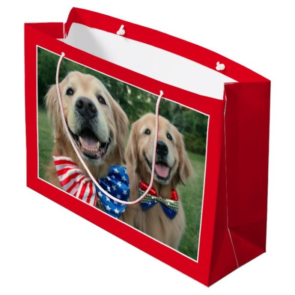 Golden Retrievers in Bow Ties Independence Day Large Gift Bag