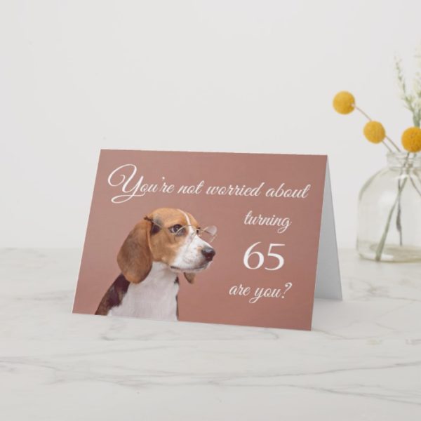 Happy 65th birthday, worried beagle card