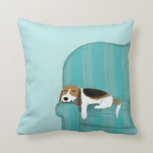 Happy Couch Dog - Cute Beagle Relaxing on Sofa Throw Pillow