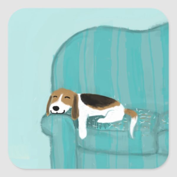 Happy Couch Dog - Cute Beagle Square Sticker