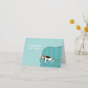 Happy Couch Dog Cute Beagle Thinking of You Custom Card