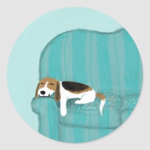 Happy Couch Dog | Cute Sleeping Beagle | Pet Lover Classic Round Sticker