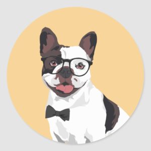 Hipster White and Brown French Bulldog Classic Round Sticker