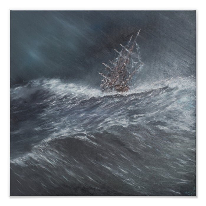 HMS Beagle in a storm off Cape Horn Poster