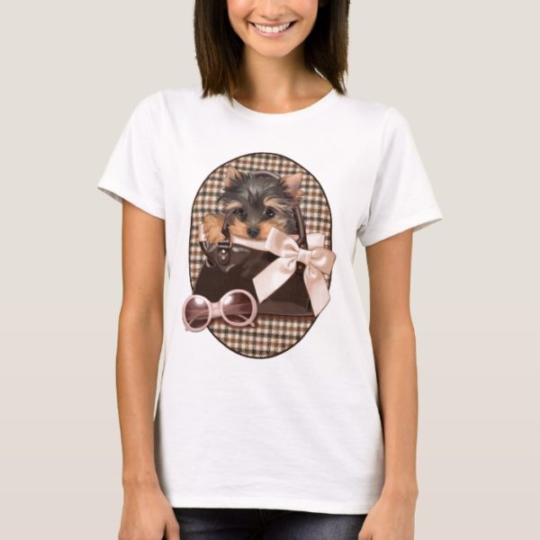 Houndstooth Yorkie Puppy T-Shirt