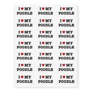 I Heart My Poodle Temporary Tattoos