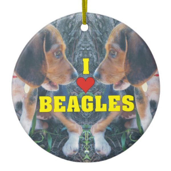I Love Beagles Beagle Puppies Ceramic Ornament