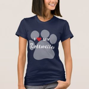 I Love (Heart) My Rottweiler Pawprint T-Shirt