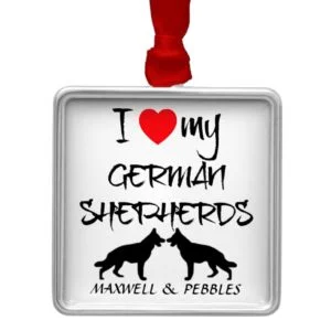 I Love My Two German Shepherd Dogs Metal Ornament