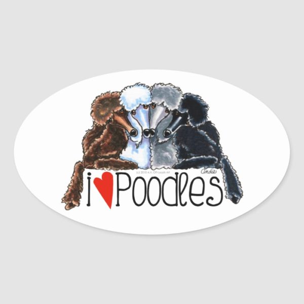 I Love Poodles Oval Sticker