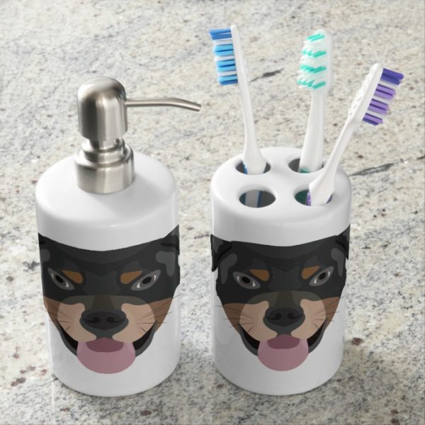 Illustration dogs face Rottweiler Soap Dispenser And Toothbrush Holder