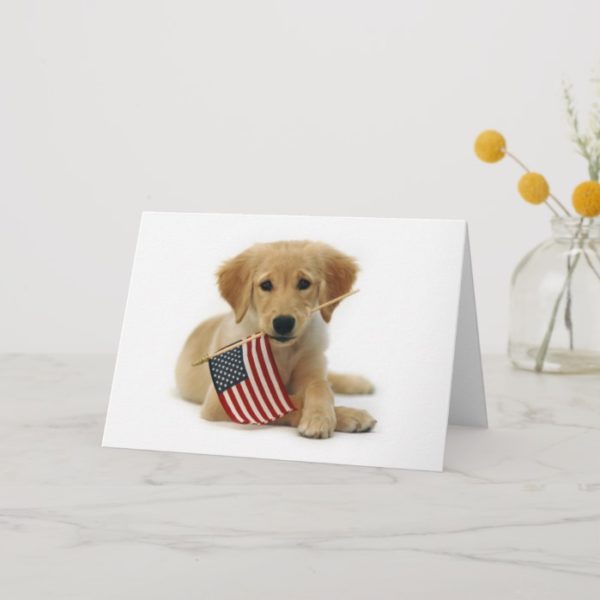 Independence Day Golden Retriever Puppy Card