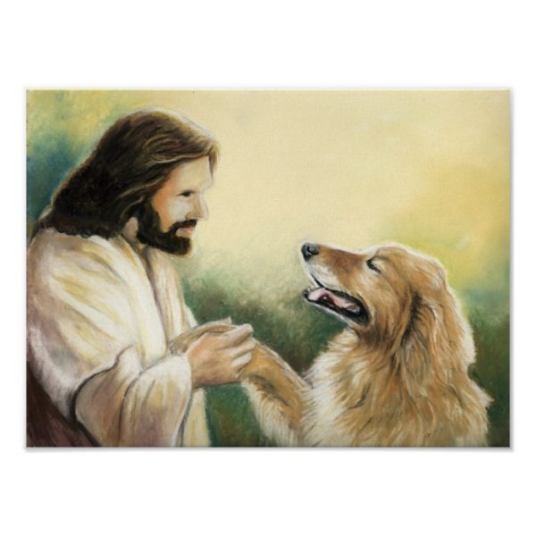 Jesus and Golden Retriever Dog Art Print