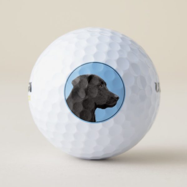 Labrador Retriever Black Painting Original Dog Art Golf Balls