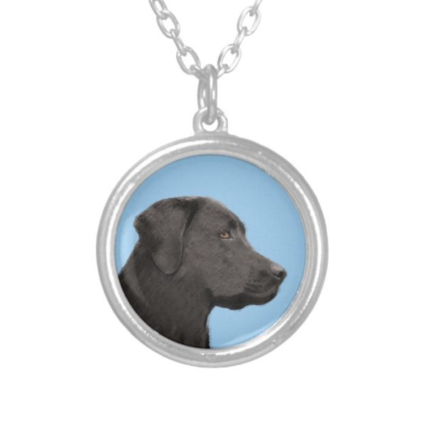 Labrador Retriever Black Painting Original Dog Art Silver Plated Necklace