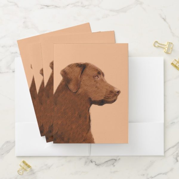Labrador Retriever (Chocolate) Painting - Dog Art Pocket Folder