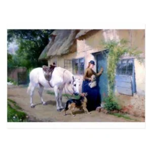 Lady Horse German Shepherd Cottage visitors Postcard