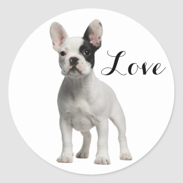 Love White French Bulldog Puppy Dog Black Eye Classic Round Sticker
