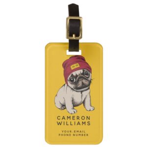 Mini Puppy Hipster Pug | Add Your Name Bag Tag