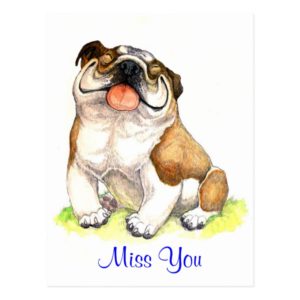 Miss You Bulldog Puppy Dog Greeting Postcard