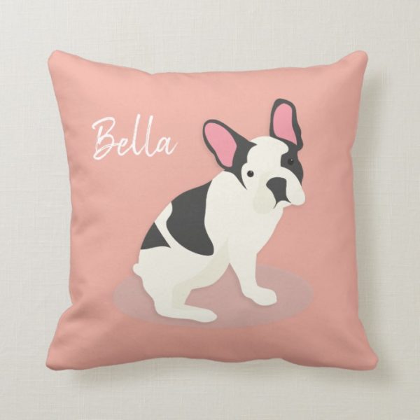 Monogram. Cute French Bulldog. Throw Pillow
