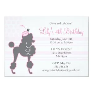 Monogram French Poodle Birthday Invitation