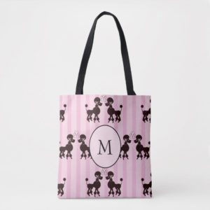 Monogram Pink Poodle Lover Tote Bag