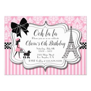 Ooh la la - Paris Poodle Girl Pink Birthday Party Invitation