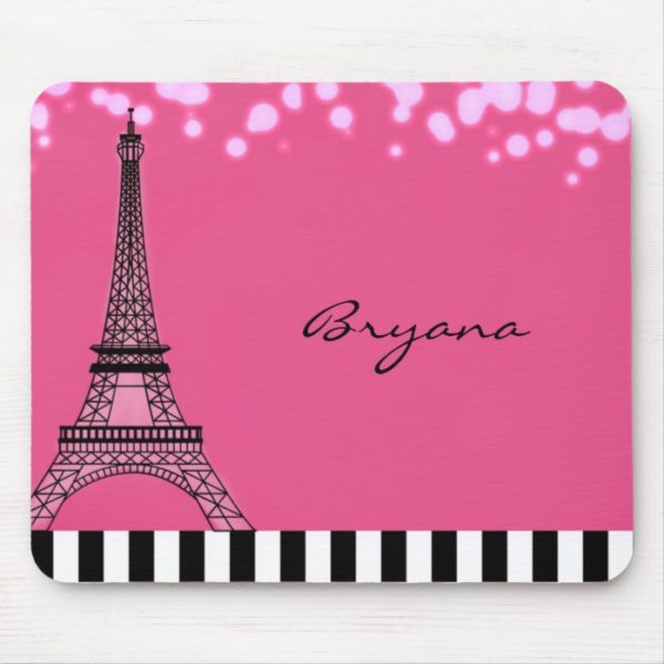 Paris Eiffel Tower Pink Poodle Girls Mouse Pad