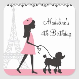 Paris Poodle Birthday Stickers
